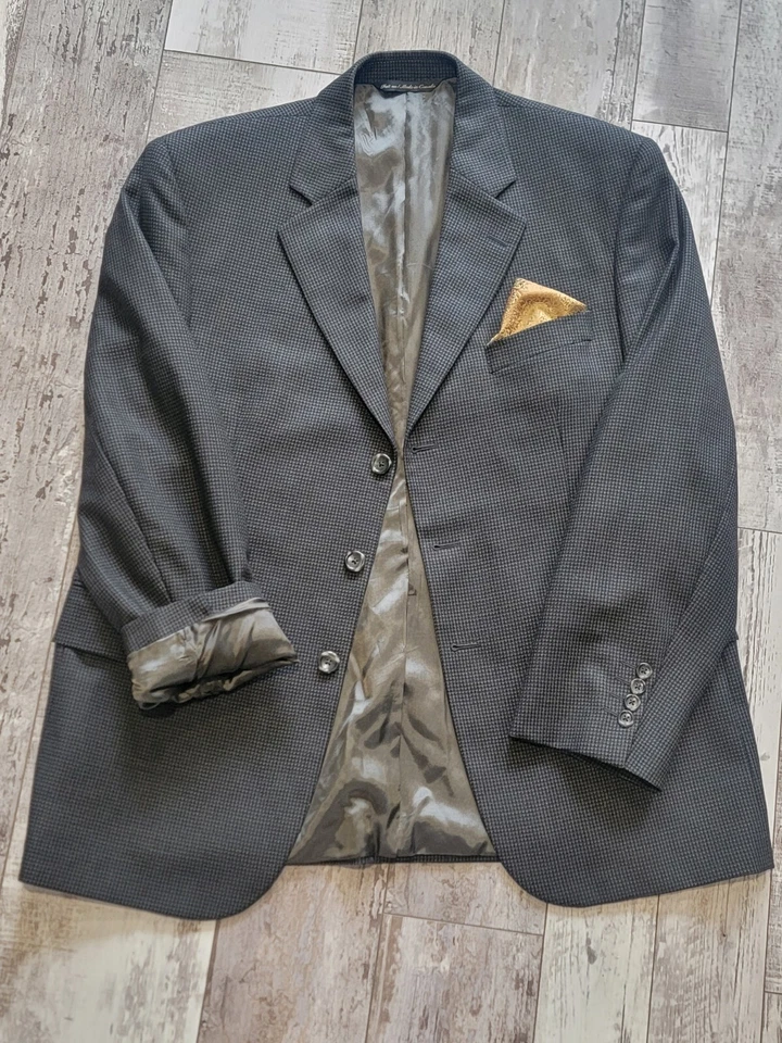 Blazer para hombre 42S Savile Row gris-marrón ojo de pájaro elegante Reconnu Lanzawood 100 % lana Foto 1 de 4