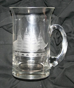 Vintage Nautical TOSCANY Glass Beer Mug CLIPPER SAILING SHIP Hand Blown - Picture 1 of 1