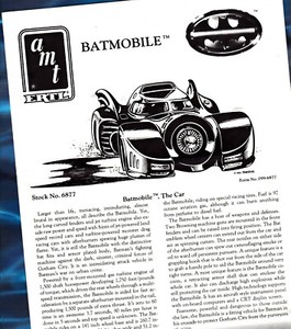 Batman movie AMT Ertl Batmobile kit 1989 INSTRUCTIONS SHEET vintage 