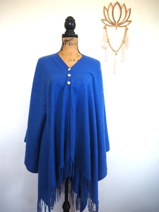 Jessica McClintock Royal Blue Poncho Soft Shawl Wrap Pearl Buttons Pashmina NWT - Picture 1 of 8