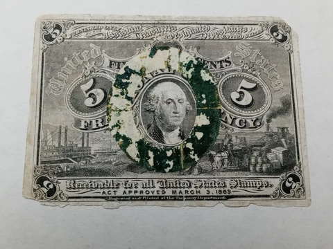 March 3rd 1863 United States 5 Cent Fractional Currency Note Cover