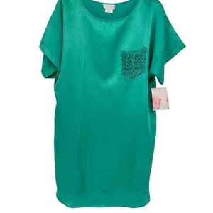Nuevo Vestido Pijama Vintage Elegante Años 90 Interior Más Brillante Satinado Encaje Bolsillo Verde Med - Imagen 1 de 6