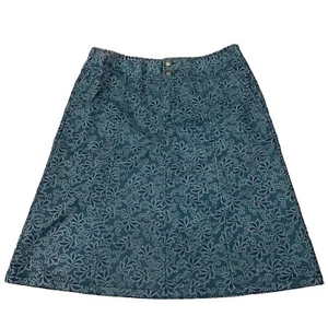 Eddie Bauer Skirt Womens 14 Blue Paisley Floral Corduroy Straight Pencil - Picture 1 of 18