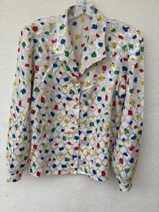 Women’s Vintage 70’s Button Down Blouse Beautiful Unique Print - Picture 1 of 8