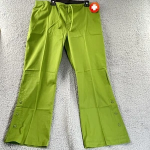 Vintage WHITE CROSS Nurse Pants Drawstring Scrubs Bootleg Green Button Sides XL - Picture 1 of 10