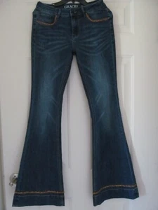 Grace in LA Jeans Bell Bottom Leopard Trim Women 26 Easy Fit Flare - Picture 1 of 7