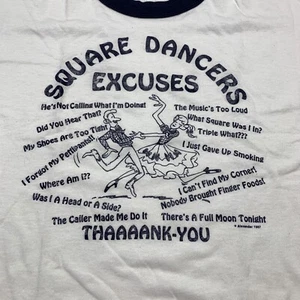Vintage 1987 Square Dancers Excuses Graphic Ringer T Shirt USA Made Size Large - Picture 1 of 8