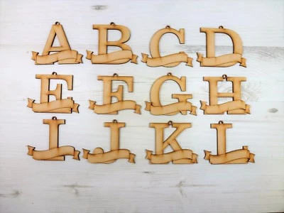 GEEBEE DESIGNS Baubles Wooden INITIAL LETTER BANNER PLAQUE xmas tree decoration wood MDF Z6