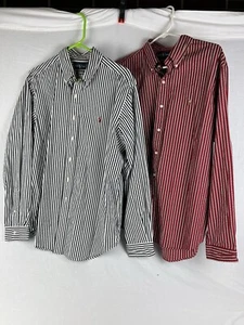 LOT of 2 Ralph Lauren Red Blue Striped Button Up Long Sleeve Shirts XL - Picture 1 of 5