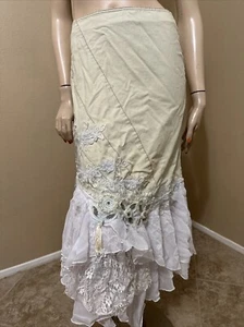 Light Blue Denim Cotton Beaded zipper Embroidered Size S(4-6) maxi Skirt 712 - Picture 1 of 24