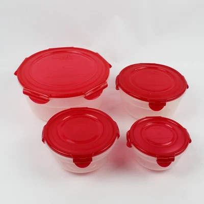 Set of 4 Lock & Lock 480 ml to 3.4 L Plastic Food Storage Bowls Red Lid - Image 1 of 4