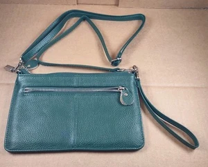 Bandolera pequeña de cuero Befen verde azulado - Imagen 1 de 7