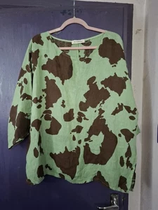 KIT AND KABOODAL  GREEN/BROWN LINEN TOP   ONE SIZE - Picture 1 of 2