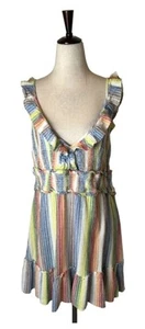 Saylor Dress Women XL Multicolor Striped V Neck Smocked Ruffle Trim Alma Mini - Picture 1 of 12