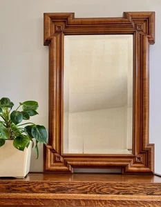 Antiker original versilberter abgeschrägter Glasspiegel Art Deco rechteckig Holz 32x22 - Bild 1 von 12