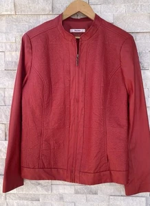 TANJAY Women’s Size 12 Red Faux Leather Embroidered Lightweight Bomber Jacket - Picture 1 of 12