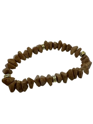 Браслет эластичный бисер асимметричные бусины искусственный камень золотистый прокладки богемное - Изображение 1 из 3