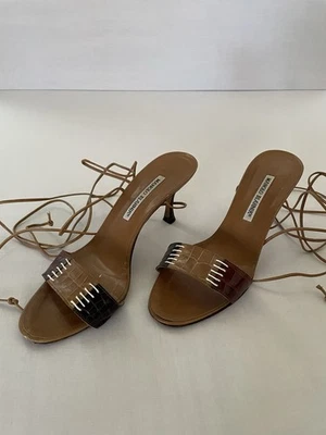 Manolo Blahnik Stiletto High Heel Alligator Lace Up Sandal 39 / 8.5 Italy - Image 1 of 4