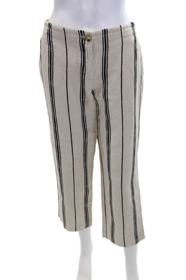 Tory Burch Womens Silk Blend Striped 2 Pocket Mid-Rise Tapered Pants Tan Size 2 - Image 1 of 4