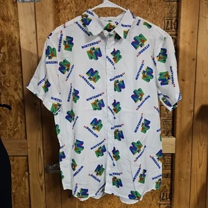 Official Nintendo N64 Button-Up Shirt Mens Large White Short Sleeve 100% Cotton - Picture 1 of 6