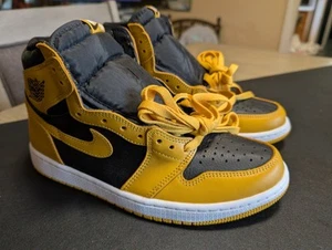 Air Jordan One Men's High Pollen OG Retro Sneaker Leather Black Yellow - Picture 1 of 8