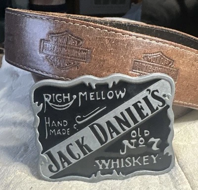 Cinturón de cuero marrón Harley Davidson talla 36 con hebilla Jack Daniel’s negro/gris Foto 1 de 4