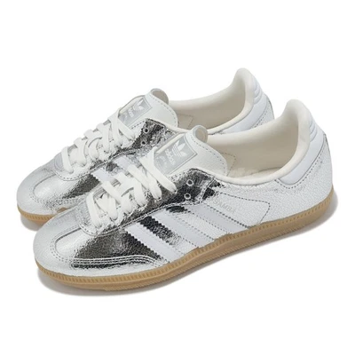 adidas Originals Samba OG W Silver Metallic Cracked Leather Women Casual JR0035 - Immagine 1 di 4