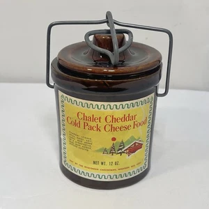 Vintage Chalet Cheddar Cheese Crock Wire Bail Locking Lid Glazed Stoneware - Picture 1 of 11