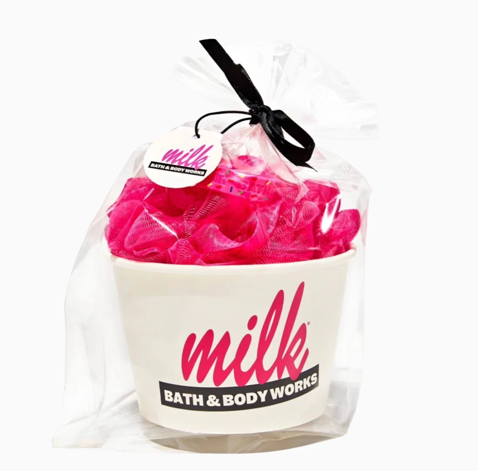 Bath & Body Works x молочный батончик ограниченный подарочный набор розовая сетчатая губка + ручка для разбрызгивания - Изображение 1 из 2