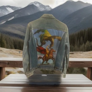 Chaqueta de mezclilla Levi 1981, artista de culto pintado personalizado, G. Ragonese, rara, ¡hecha en EE. UU.! - Imagen 1 de 13