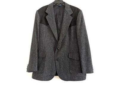 Blazer PENDLETON Para Hombres 46L Gris Negro Lana Espiga Codo Parche Chaqueta Occidental Foto 1 de 4