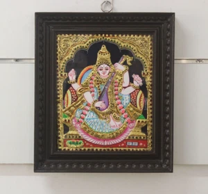 Saraswati Thanjavur Painting Wall Hanging Hindu Goddess Home Decor Amulet Gift - Picture 1 of 4