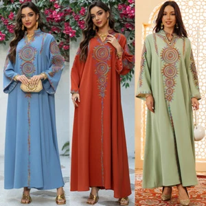 Abito lungo da sera donna Dubai Abaya abito ricamo musulmano modesto abito caftano - Foto 1 di 56