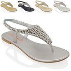Womens Flat Slingback Sandals Ladies Diamante Pearl Holiday Summer Shoes Size