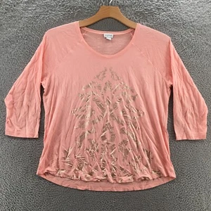 Zenergy By Chicos T-Shirt Womens 3 Pink Cotton Blend 3/4 Sleeve Crew Neck Casual - Picture 1 of 20