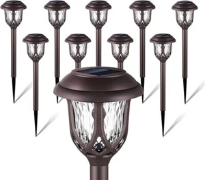 10 Pk LED Solar Pathway Cold White Lights Brown auto sensor stick in the ground - Picture 1 of 11