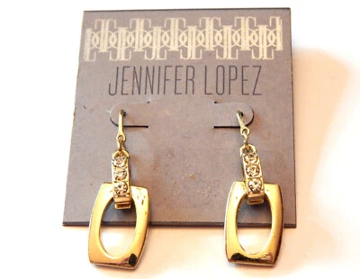 Pendientes colgantes Jennifer Lopez tono dorado estrás ganchos de pescado nuevos con etiquetas Foto 1 de 4