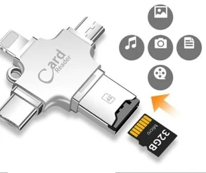 4 in 1 Micro USB C Lightning OTG Micro SD TF Card Reader for iPhone iPad - Picture 1 of 6
