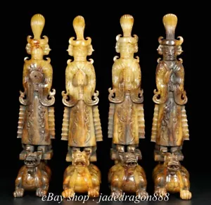 10.2" Chinese Old Hetian Jade Carved Stand Dragon Turtle Human Man Statue Set - Picture 1 of 9
