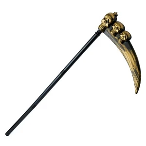 Grim Reaper 3 Skulls Scythe Halloween Fancy Dress Plastic Accessory 82cm Prop UK - Picture 1 of 10