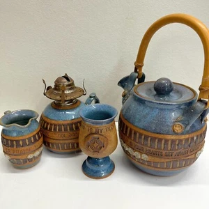 Vintage Ed Schrock Bodenständige Keramik 4-teiliges Set Teekanne Kelch Lampe Krug - Bild 1 von 24