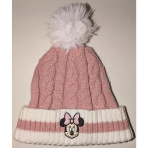 Disney Junior Kids 2T-5T Pink Minnie Mouse Cable Knit Beanie Winter Hat Pompom - Picture 1 of 6