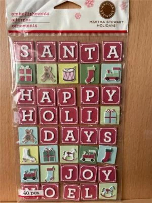 PEGATINAS BLOQUE NAVIDAD JUGUETES PALABRAS VINTAGE MARTHA STEWART ENVÍO GRATUITO A EE. UU. Foto 1 de 2