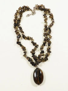COLLAR COLGANTE DE PEPITA DE CUARZO AHUMADO DE PLATA ESTERLINA CON CUENTAS DE DOS HILOS - Imagen 1 de 10