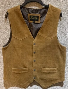 Scully Mens Brown Suede Leather Western Snap Lined Vest Jacket Size Small - Picture 1 of 12