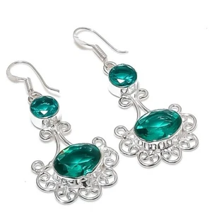 Mint Tourmaline Gemstone Handmade 925 Sterling Silver Jewelry Earring Size 2" - Picture 1 of 1