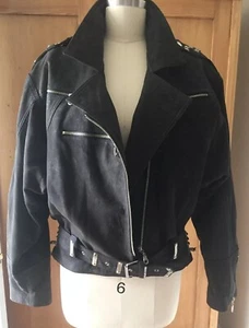 Vintage 80's-90's Leather Look Jacket ANGEL Apparel Epaulets~Corset~Metal Studs - Picture 1 of 12