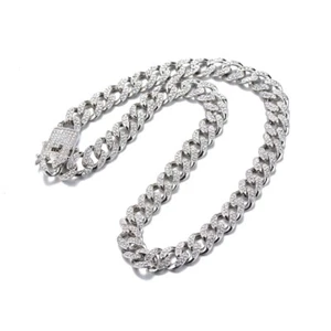 (Mimic) Miami Cuban Link Chain Iced Hip Hop 925 Silver Necklace 16"-30" - Picture 1 of 2