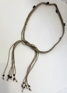 Vintage Retro Boho Macramé Beige Braided Rope Belt w/Brown Plastic Beads 22" Sm - Picture 1 of 6