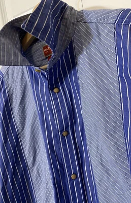 Tommy Hilfiger Para Hombres M Etiqueta Roja Western Perla-A Presión Azul-Blanco Rayas Manga Larga Foto 1 de 4